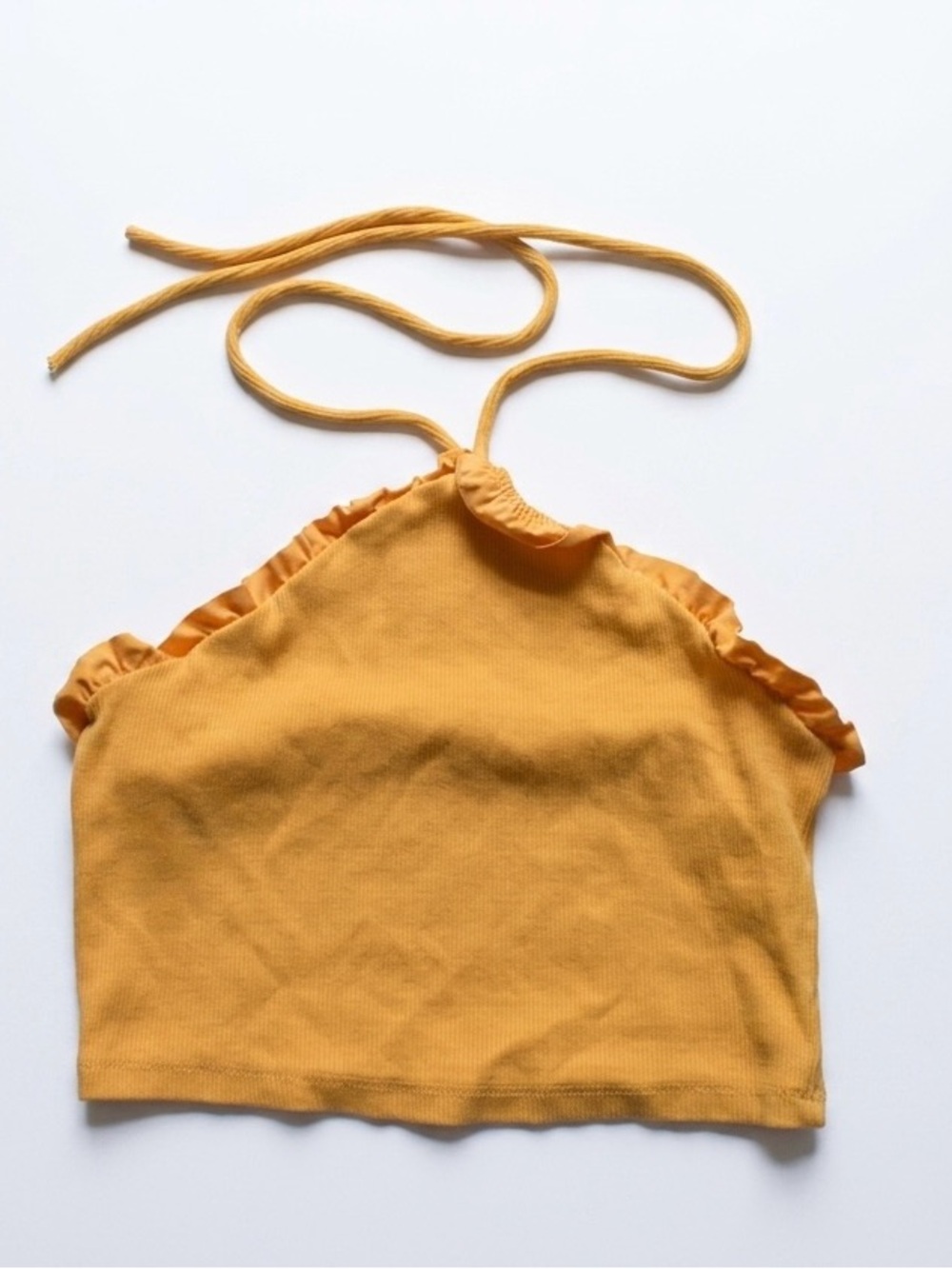 Mustard Yellow Ruffled Halter Crop Top